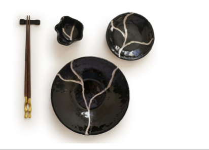 Murano Atelier Black Glass Round Sushi Set