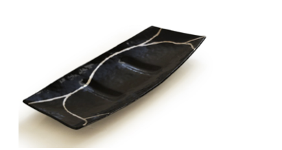 Murano Atelier Black Glass Sushi Tray Rectangular Platinum 999