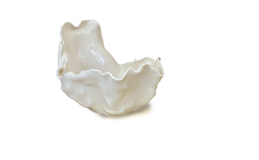 Murano Atelier Glass Bowl Ruffled Rim Vertically Developed Body Large