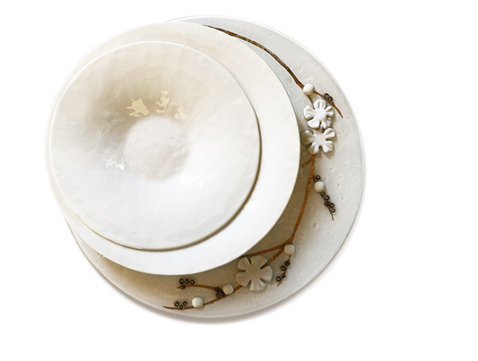 Murano Atelier Glass Peach Blossom Plate Set 24KT