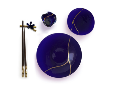 Murano Atelier Blue Glass Round Sushi Set Compact Bowl Form