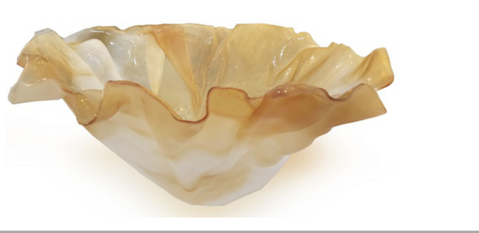 Murano Atelier Glass Bowl Ruffled Rim Open Form Amber