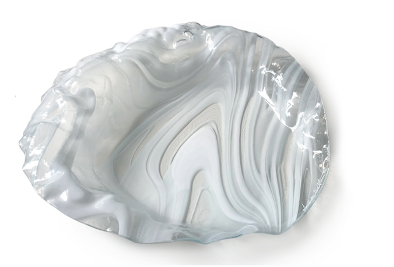 Murano Atelier Murano Glass Centerpiece Bowl Ruffled Rim Marbled