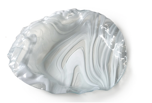 Murano Atelier Murano Glass Centerpiece Bowl Ruffled Rim Marbled