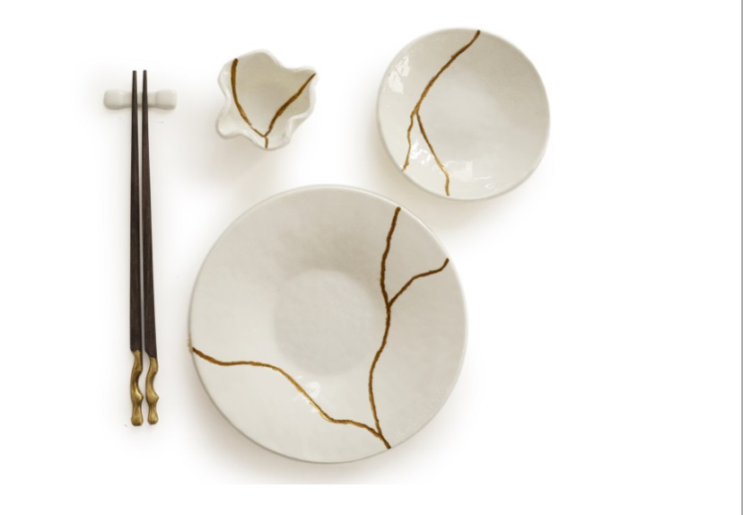 Murano Atelier Glass Sushi Set Kintsugi Round